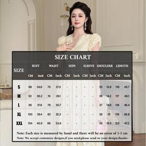 ZYHT 21775 New Season Women's Elegant Apricot Lace <strong>Midi</strong> <strong>Dress</strong> with Flattering V Neck Puff Sleeves for Daily Wear - Product Image 4