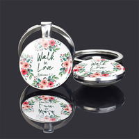 Porte-clés double face en verre cabochon avec verset biblique « Dieu est en elle, elle ne tombera pas »