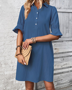 Robe boutonnée pour femme à manches bouffantes, décontractée, d'été, respirante, pour la plage, vente directe d'usine, haute qualité, <span class=keywords><strong>prix</strong></span> bas - Product Image 1