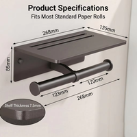 Porte-papier toilette moderne auto-adhésif avec étagère pour téléphone, gris, noir, or