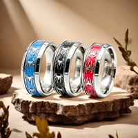 Spinnen-Emaille Edelstahl Drehring, Blau Schwarz Rot Eingelegt für Männer Frauen Gothic Punk Schmuck Geschenk