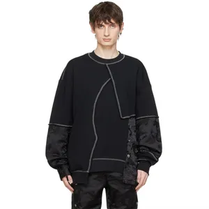 OEM confortable sweat-shirt damassé en mélange de polyester éponge française sweat-shirt à motif graphique jacquard lambrissé noir pour hommes