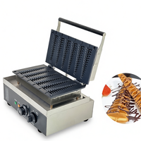Mesin Pembuat Waffle Stick Komersial 6 Buah, Mesin Waffle Telur Stainless Steel untuk Antrian Hotel dan Luar Ruangan