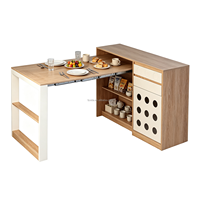 Table à manger moderne convertible, extensible et pliable en forme de L avec tiroirs, plateau sculpté circulaire, mobilier multifonctionnel pour la maison