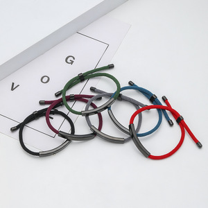 High Quality <strong>Engraved</strong> Customized Stainless Steel Blank Bar Nylon Rope Fabric Bracelets Couple Milan Rope <strong>Bangle</strong> - Product Image 5