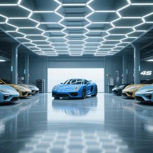 Plafonnier LED RGB portable et dimmable, étanche IP65, pour garage, bureau, atelier, jardin et hôtel, avec panneaux hexagonaux, blanc froid - Product Image 1