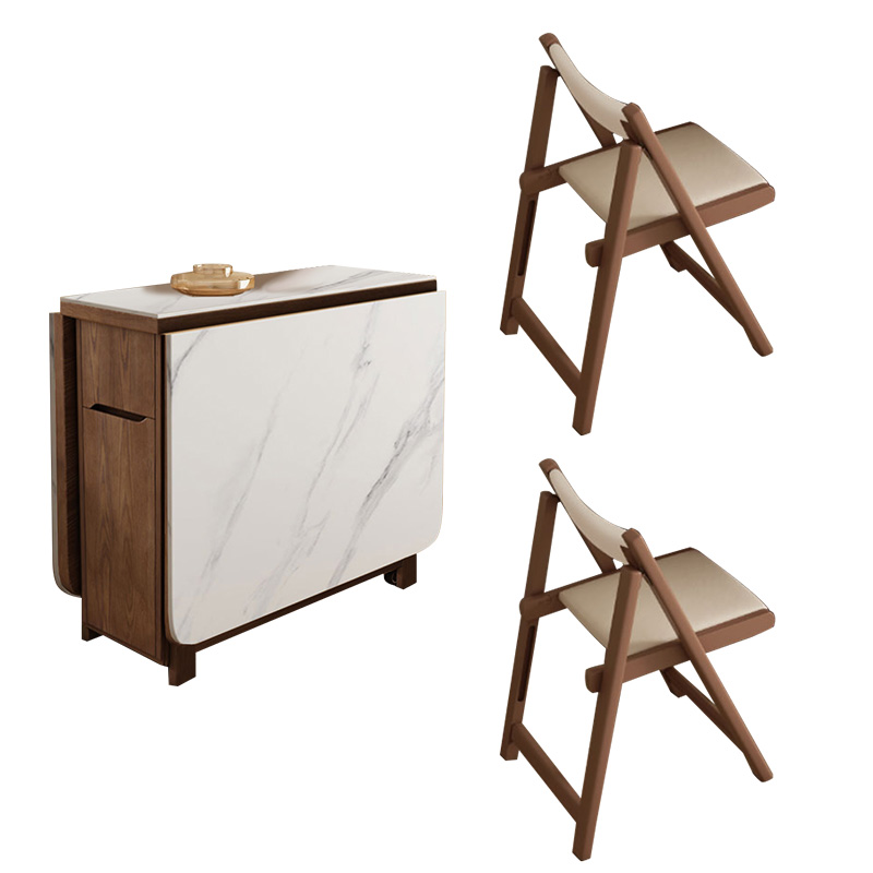 Nutwood brown white slab dining table +2 chairs