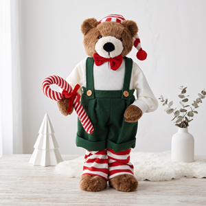 Green Overall Candy Cane Teddy Bear Standing <b>Plush</b> Elf Doll for Christmas Tree Corner Decor in Bulk - Product Image 3