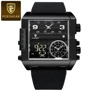 POEDAGAR 997 Luxury Man Wristwatch Square Waterproof Luminous Day Week Men Watch Digital Multifunction Men's Watches Quartz