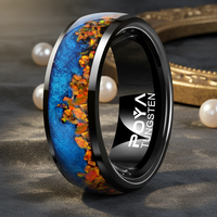 Bague de mariage de luxe en carbure de tungstène noir 8 mm - Incrustation de sable bleu galaxie et d'opale de feu écrasée, ajustement confortable