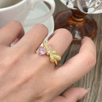 Bague tendance en laiton et zircon avec sertissage griffe, plaquée or 14 carats et rhodium, alliance pour femme pour la Saint-Valentin