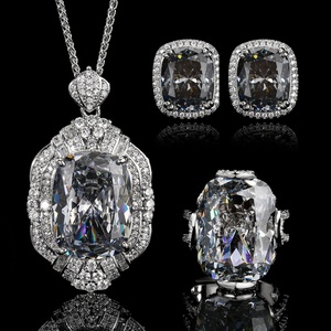 Vintage Eco-friendly Copper Wedding Bride Jewellery Set 15*20mm Black Gray Cubic Zirconia Pendant Earrings Set <b>for</b> Women - Product Image 3