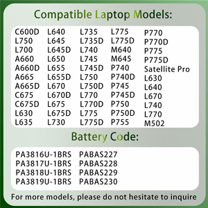 Batterie d'ordinateur portable PA3817U-1BRS PABAS227 pour <span class=keywords><strong>Toshiba</strong></span> <span class=keywords><strong>Satellite</strong></span> L745 L755 A660 C640 C650 C655 C660 L510 L630 L640 <span class=keywords><strong>L650</strong></span> U400 L645 L655 - Product Image 2
