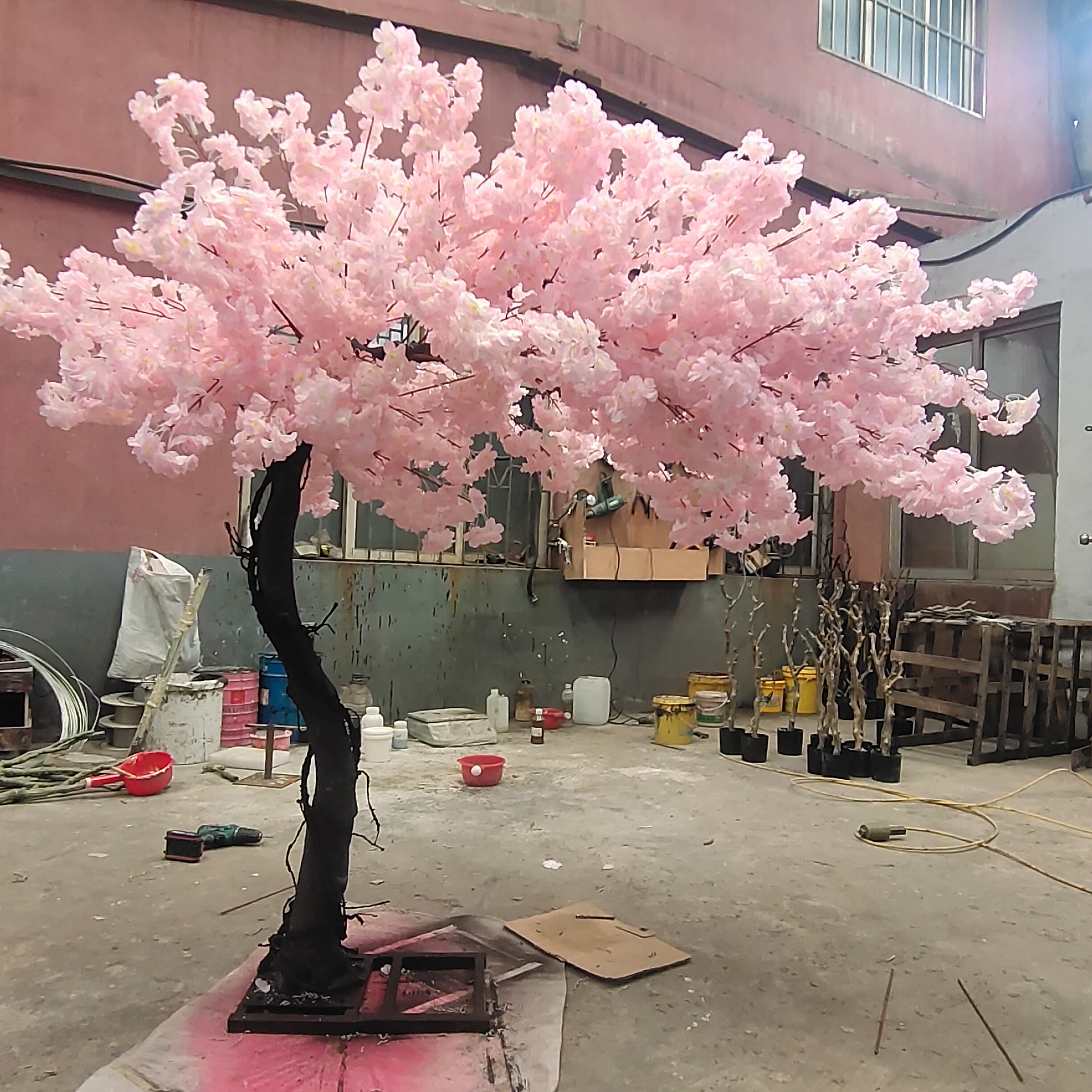 D-CT001 Disesuaikan Buatan Cherry Blossom Tanaman Faux Sutra Putih Merah Muda Cherry Blossom Pohon untuk Dekorasi Pernikahan