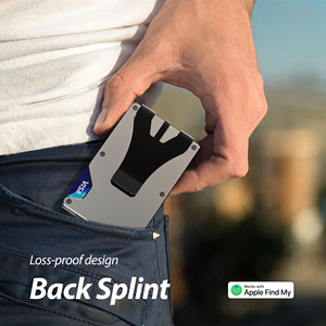 กระเป๋าสตางค์อัจฉริยะป้องกันการโจรกรรมสำหรับผู้ชายสไตล์โมเดิร์น ใช้งานร่วมกับ Find My ได้ พร้อมที่ใส่บัตรอะลูมิเนียมแบบหนีบ - Product Image 4