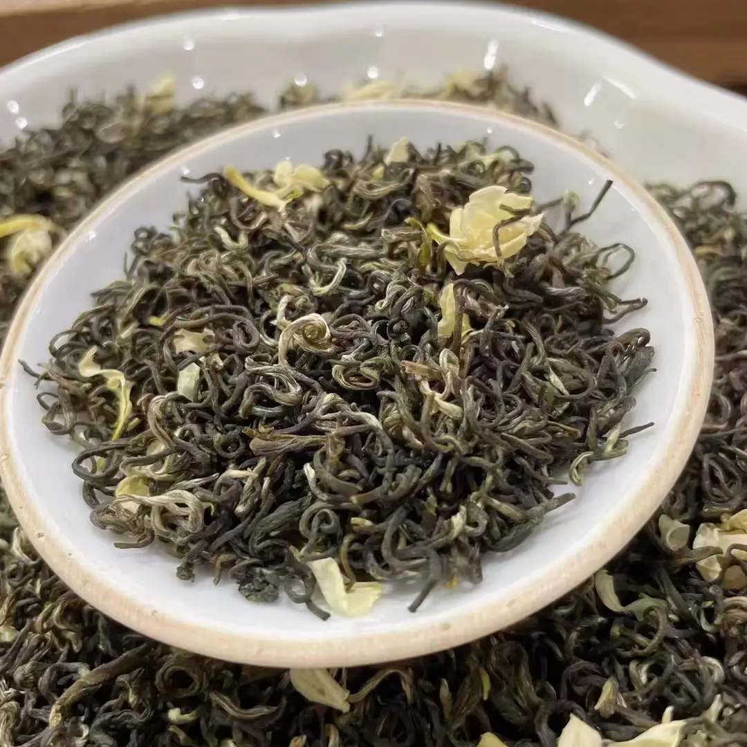 Chá verde de jasmim chinês folhas secas flor bola de chá florescendo saquinhos de chá verde de jasmim