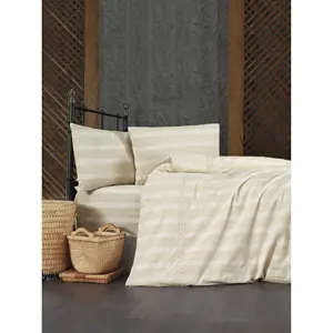 Juego de Funda Nórdica de Algodón Egipcio Estilo Bohemio a Rayas Color Crema 4 Piezas Cama King/Twin Ropa de Cama Cálida con Diseño de Personajes/Dibujos Animados - Product Image 1