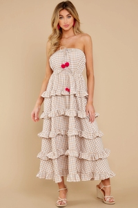 High Quality <strong>Red</strong> <strong>Gingham</strong> Plaid Long Maxi Elegant Women Casual Dress Summer Wear - Product Image 5