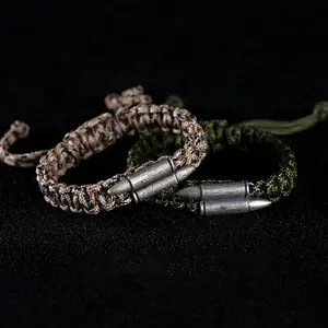 Новый мужской плетеный браслет из стерлингового серебра S925 пробы, уличный зонтик в форме пули, веревочный Регулируемый веревочный браслет