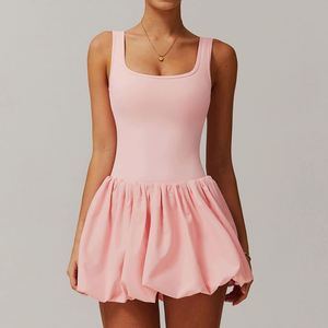 Custom Comfortable Breathable Quick Dry Tank <b>Top</b> Tennis Dress Women Outdoor Running Fitness Built-In Shorts Front 100% Polyester - Product Image 4