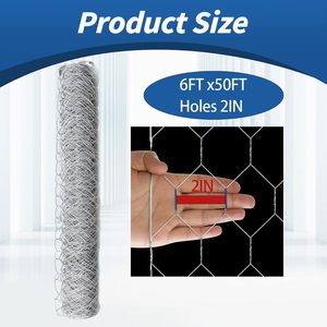 WFLNHB Hexagonal Chicken <b>Wire</b> Poultry Netting Galvanized <b>Mesh</b> 6Feet x 50Feet Garden Fence Barrier Roll - Product Image 3