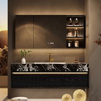 Meuble-lavabo de salle de bain flottant élégant et luxueux avec vasque en pierre frittée, armoire murale en bois massif et miroir LED intelligent – Ensemble 30 36 48
