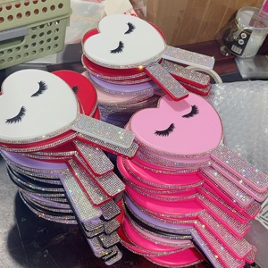 Make Your Logo Pu <b>Mirrors</b> Bling <b>Mirror</b> Rhinestone Hand Held Heart Shape PU Makeup Lash <b>Mirror</b> for Cosmetics - Product Image 5