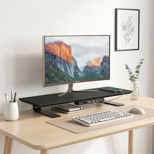 700mm Extra Wide Wood Monitor <strong>Riser</strong> 1-Tier Desk Stand, Under-Desk <strong>Keyboard</strong> Storage with Fast Charge &amp; Extension - Product Image 3