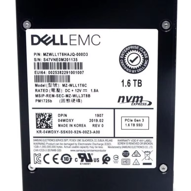 Hot Sale 1.6T SSD for DELL New 2.5 Inch U.2 NVME Enterprise Internal Server Hard Drive with Plastic Metal Shell