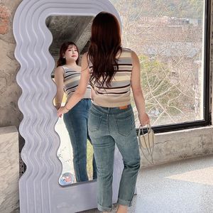 Runqi N8604 Camisole rayée grande taille bleue en polyester d'épaisseur moyenne pour femme - Product Image 3