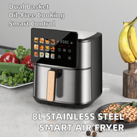 Penggorengan Udara Pintar Listrik Stainless Steel Garansi 1 Tahun Keranjang Ganda Bentuk Persegi Digital Jerman Fungsi Panggang 2-in-1