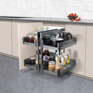 Cesta Extraíble para Almacenamiento de Cocina, Organizador de Especias y Aperitivos de Doble Capa con Apertura Completa y Amortiguación para Gabinete de Esquina Little Monster - Product Image 1