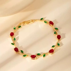 Wholesale Luxury Trendy <strong>Cute</strong> Copper 18K Gold Plated Flower Tulip Leaf Zircon Cuff <strong>Bracelet</strong> for Women Jewelry Gift - Product Image 3