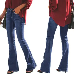 Della donna di Lavaggio Annata pantaloni Larghi del Piedino Dei Jeans di Autunno della Molla di Inverno Lungo Flares Denim Jean Signore Femminili Pantaloni a zampa d'elefante