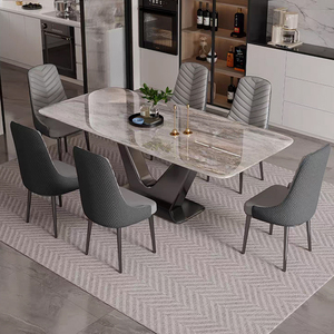 <strong>Super</strong> Crystal Stone Waterproof Foldable Dining Table Set 6 Chairs Modern Hotel Villa Metal <strong>Furniture</strong> - Product Image 4