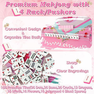 Jeu de tuiles de mahjong de luxe américain, tapis, 166 tuiles roses, sacs portables, support/poussoirs 4 pièces - Jeu de casino <span class=keywords><strong>pour</strong></span> adultes débutants - Product Image 3