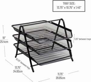 3 Tier Stackable Paper Tray <b>Organizer</b> for Desk Metal <b>File</b> Rack Document Holder Desktop Storage for Office Home or School - Product Image 3