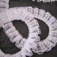 2.5cm de large usine directe bricolage couture dentelle tissu artisanat décor à la maison blanc plissé Organza broderie élastique dentelle garnitures