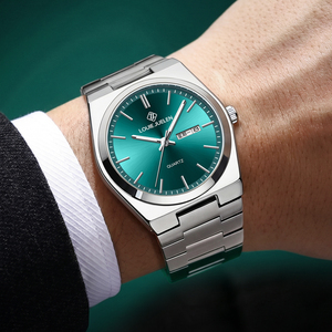 Montre à quartz pour homme Green Face, style coréen simple, boîtier en alliage 40 mm, bracelet en acier inoxydable 22 mm avec cadran à aiguilles, résistance à l'eau 3 ATM - Product Image 6