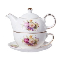 Service à thé britannique Hausweet pour une personne, théière en porcelaine plaquée or, tasse et soucoupe, coffret cadeau de thé de qualité supérieure, respectueux de l'environnement, thé, café