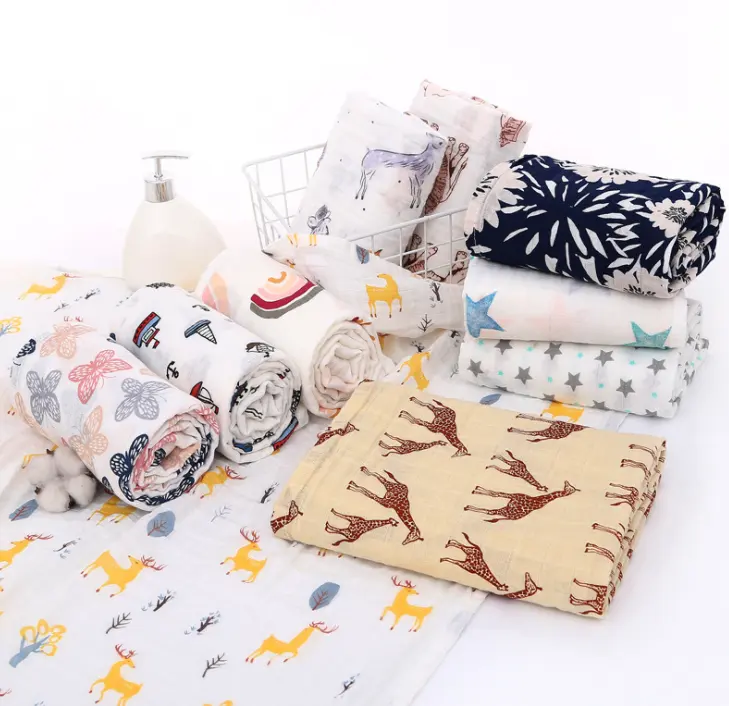 Wholesale Ready Stock Cover 2 Layers 100% Cotton/70% Bamboo Different Fabric Muslin Wrap Newborn Girls Boys Muslin Swaddle Baby