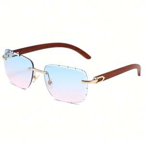 Lunettes de soleil élégantes à dégradé de couleurs avec logo personnalisé, protection UV400, monture en bois sans bordure, carrées, pour hommes et femmes - Product Image 4