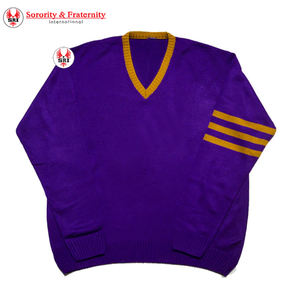 Pull tricoté à col en V et manches longues en coton de qualité Omega, personnalisable avec logo brodé, pour l'université (vente en gros) - Product Image 5