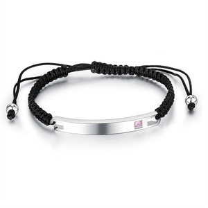 Fashion Trendy Curve bar <b>Engraved</b> Jewelry Stainless Steel Crysal Natural Stone Rope Couple Bracelet - Product Image 3