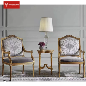 Sofá de tela con estampado dorado retro vintage estilo campestre americano, sillón de ocio para balcón con tallado francés estilo palacio - Product Image 2