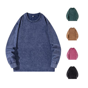 Camiseta de Hip Hop Boxy Heavyweight personalizada de gran tamaño para hombre, lavado ácido desgastado de algodón en blanco con mangas largas y hombros caídos - Product Image 1