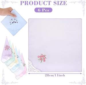 Lot de 6 mouchoirs en coton premium 60s pour femmes, 11*11 pouces, avec boîte cadeau, super doux, broderie florale en dentelle, pour cadeaux - Product Image 2