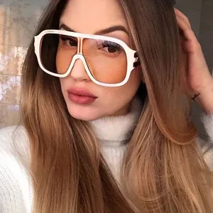 Vintage Large Frame Goggle Black Yellow Shades One Piece Oversized Sunglasses For Women Men Square Beige Sun Glasses Female 2024