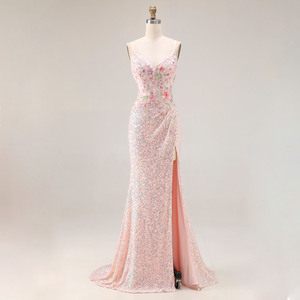 Vestidos <span class=keywords><strong>de</strong></span> Fiesta Largos <span class=keywords><strong>de</strong></span> Satén <span class=keywords><strong>Rosa</strong></span> Elegantes Estilo Sirena OEM sin Mangas con Diseño <span class=keywords><strong>de</strong></span> Flores 3D y Lentejuelas, Cintura Natural, Estilo Maternidad - Product Image 1