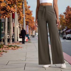 <strong>Women's</strong> High Waist Loose Fit Wide-Leg <strong>Pants</strong> with Fleece Lining Breathable Knit Fabric Full-Length Casual <strong>Pants</strong> - Product Image 4